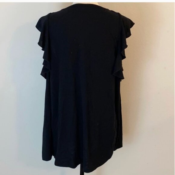 Pleione Black Rayon Cold Shoulder Ruffle Top size XL - Picture 4 of 7